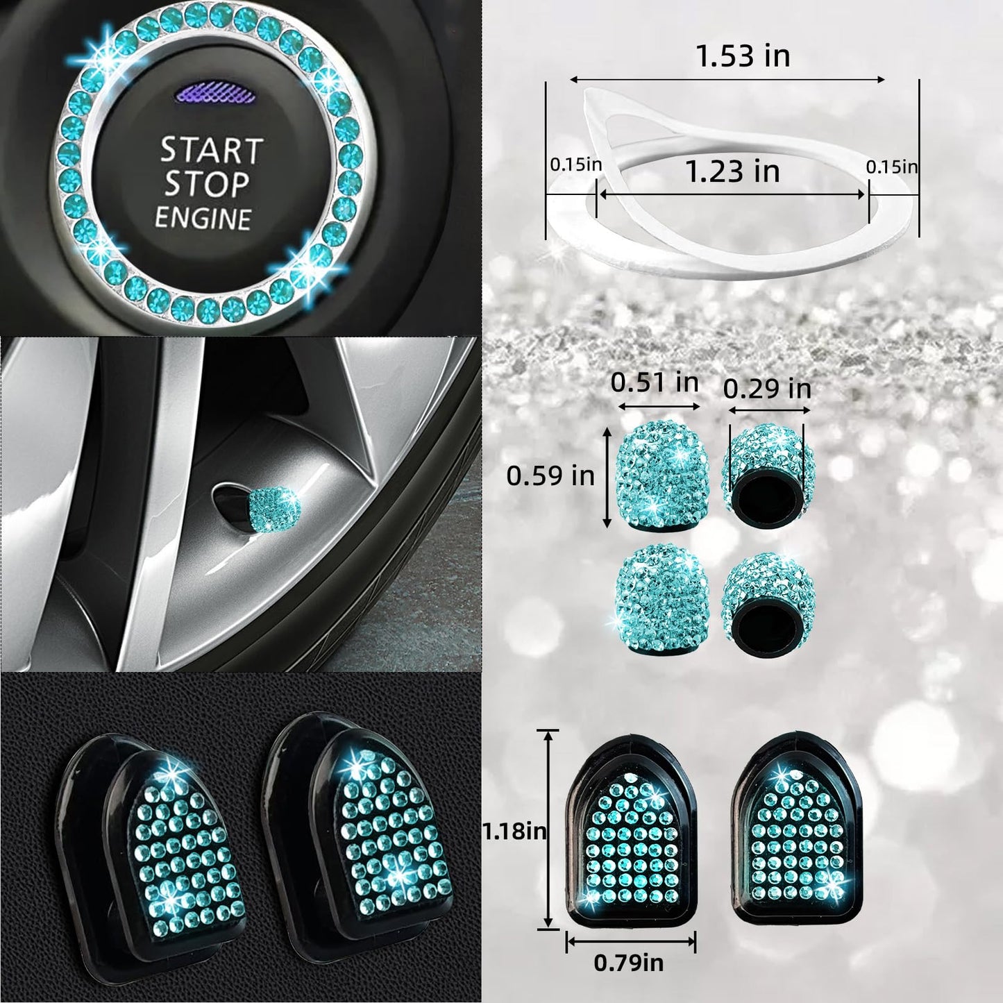 30-Piece Rhinestone Car Interior Accessory Set (Steering Wheel Cover & More)