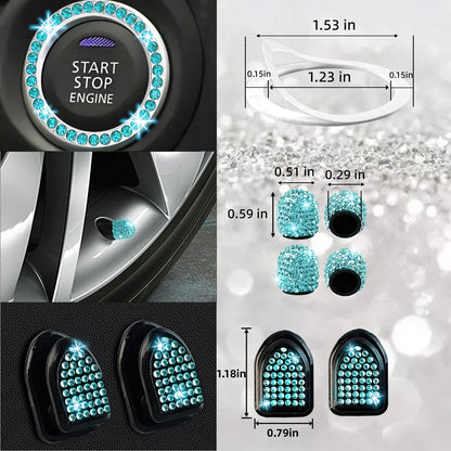 30-Piece Rhinestone Car Interior Accessory Set (Steering Wheel Cover & More)