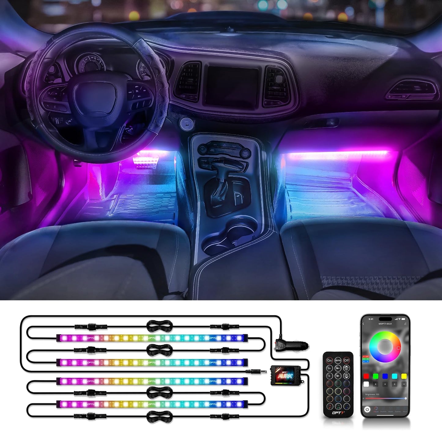 OPT7 Aura Glow Waterproof Connector Dreamcolor Interior LED Strip Set