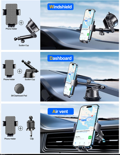 Universal Car Phone Holder Mount for Windshield, Dashboard & Air Vent