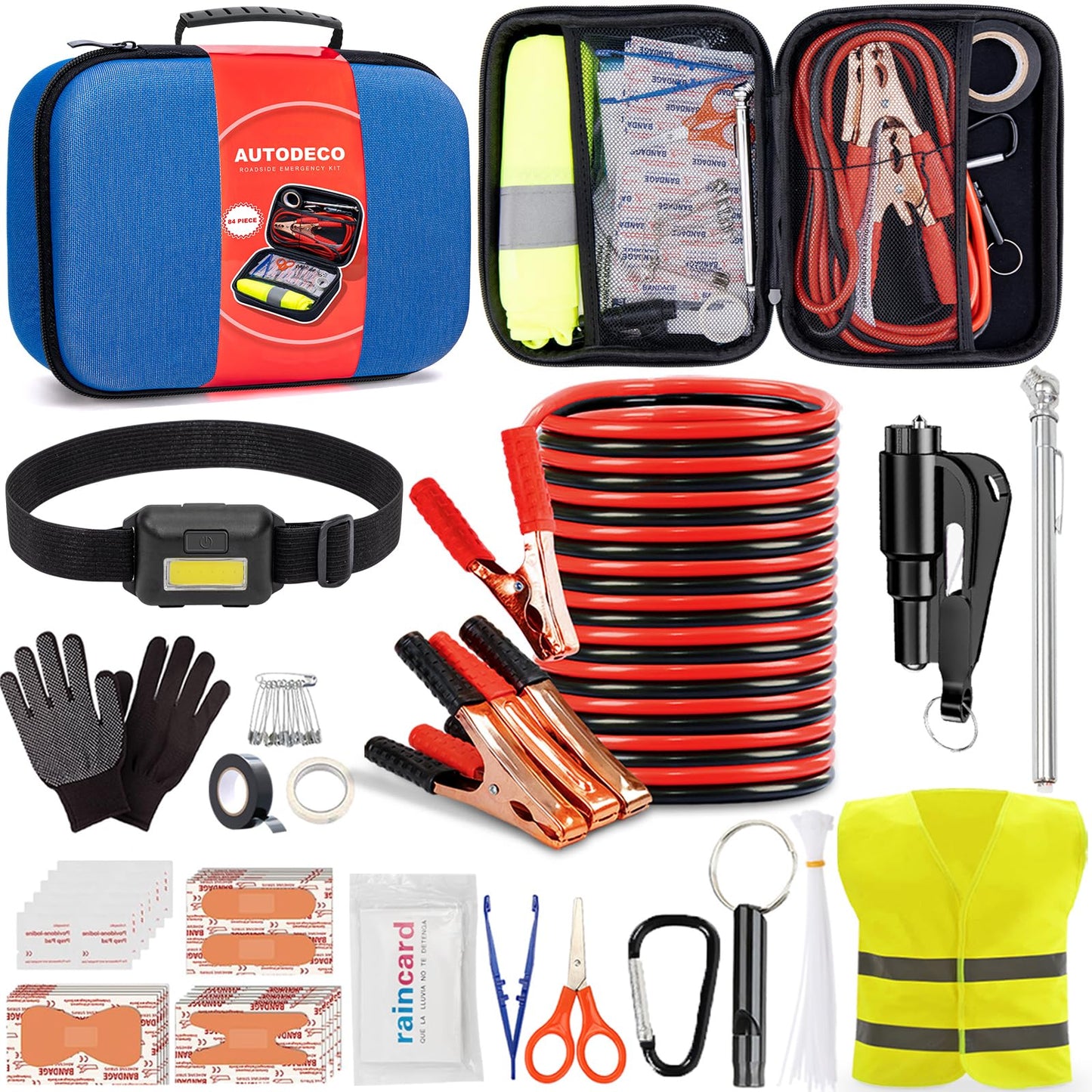Portable Car Roadside Emergency Kit with Essential Safety Tools