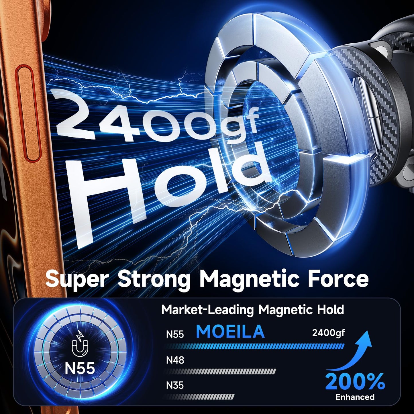 Magnetic Car Phone Mount with Vacuum Suction & 360° Adjustment