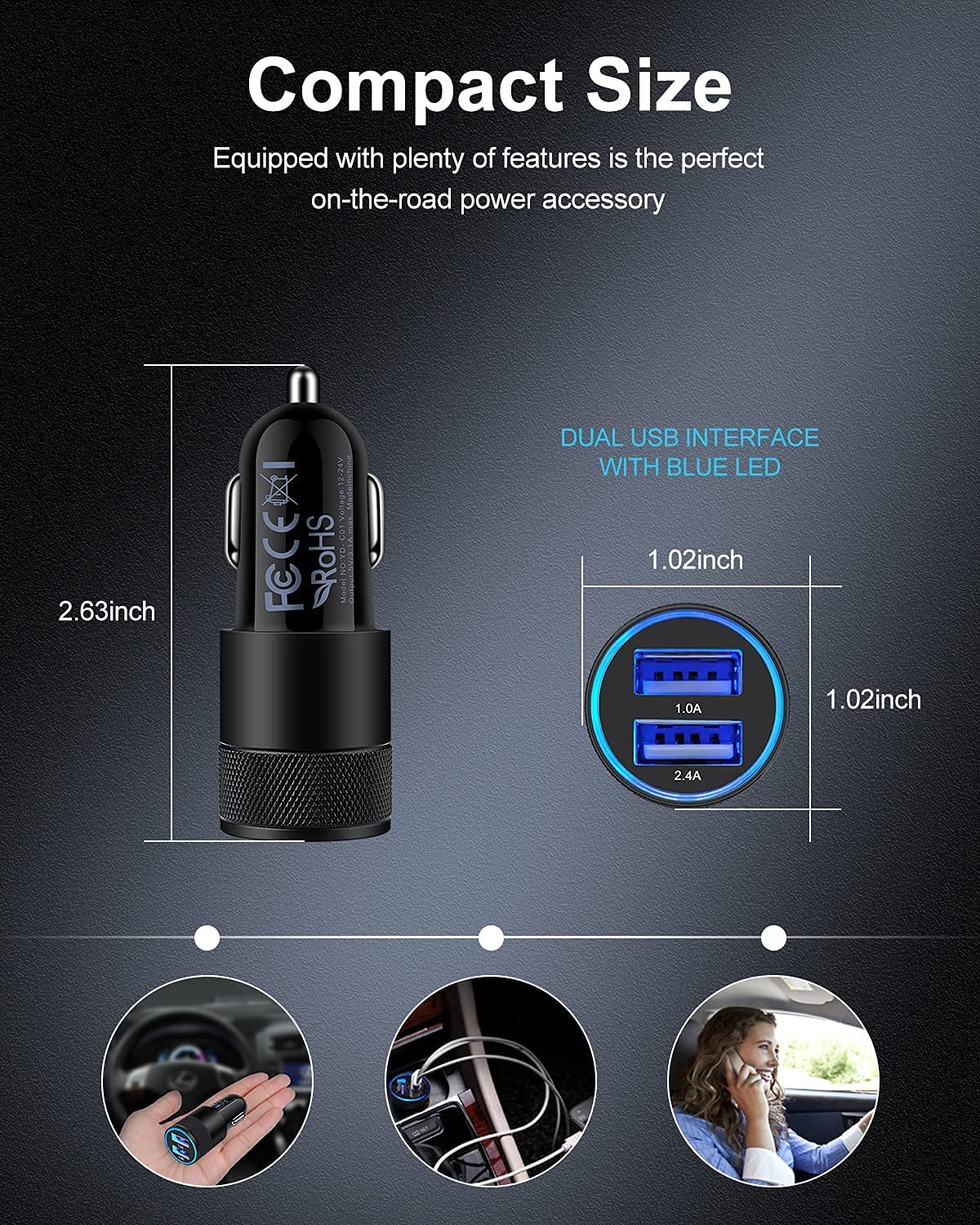 Dual USB Car Charger Adapter (Fast Charging)