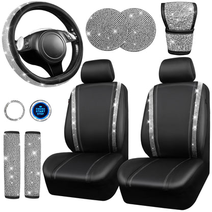 Rhinestone Car Interior Accessory Set (Steering Wheel Cover, Seat Belt Cushion & More)