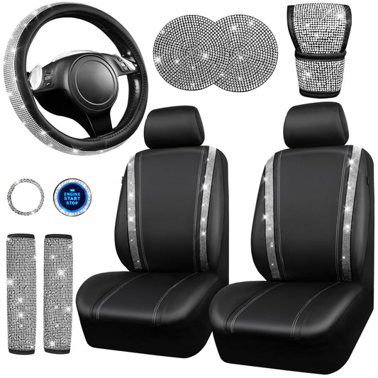 Rhinestone Car Interior Accessory Set (Steering Wheel Cover, Seat Belt Cushion & More)