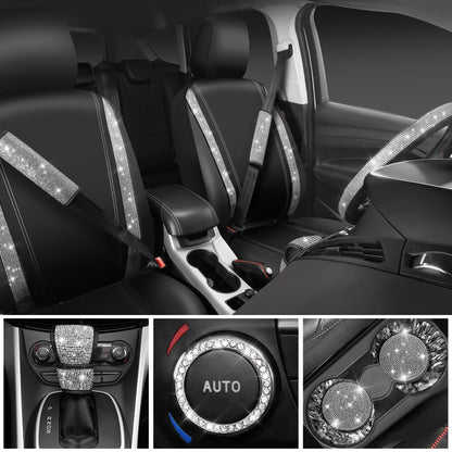 Rhinestone Car Interior Accessory Set (Steering Wheel Cover, Seat Belt Cushion & More)