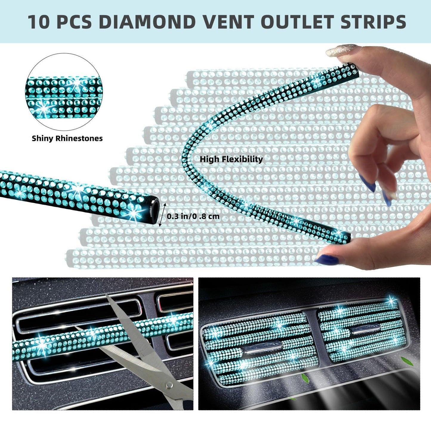 30-Piece Rhinestone Car Interior Accessory Set (Steering Wheel Cover & More)