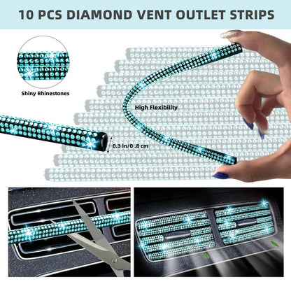 30-Piece Rhinestone Car Interior Accessory Set (Steering Wheel Cover & More)