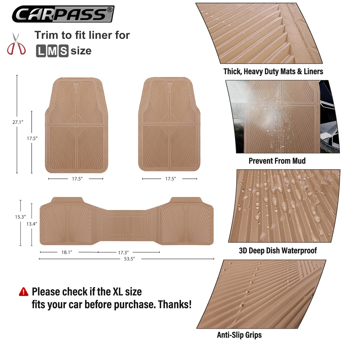 All-Weather Rubber Car Floor Mats (Waterproof, Trim-to-Fit, Anti-Slip)