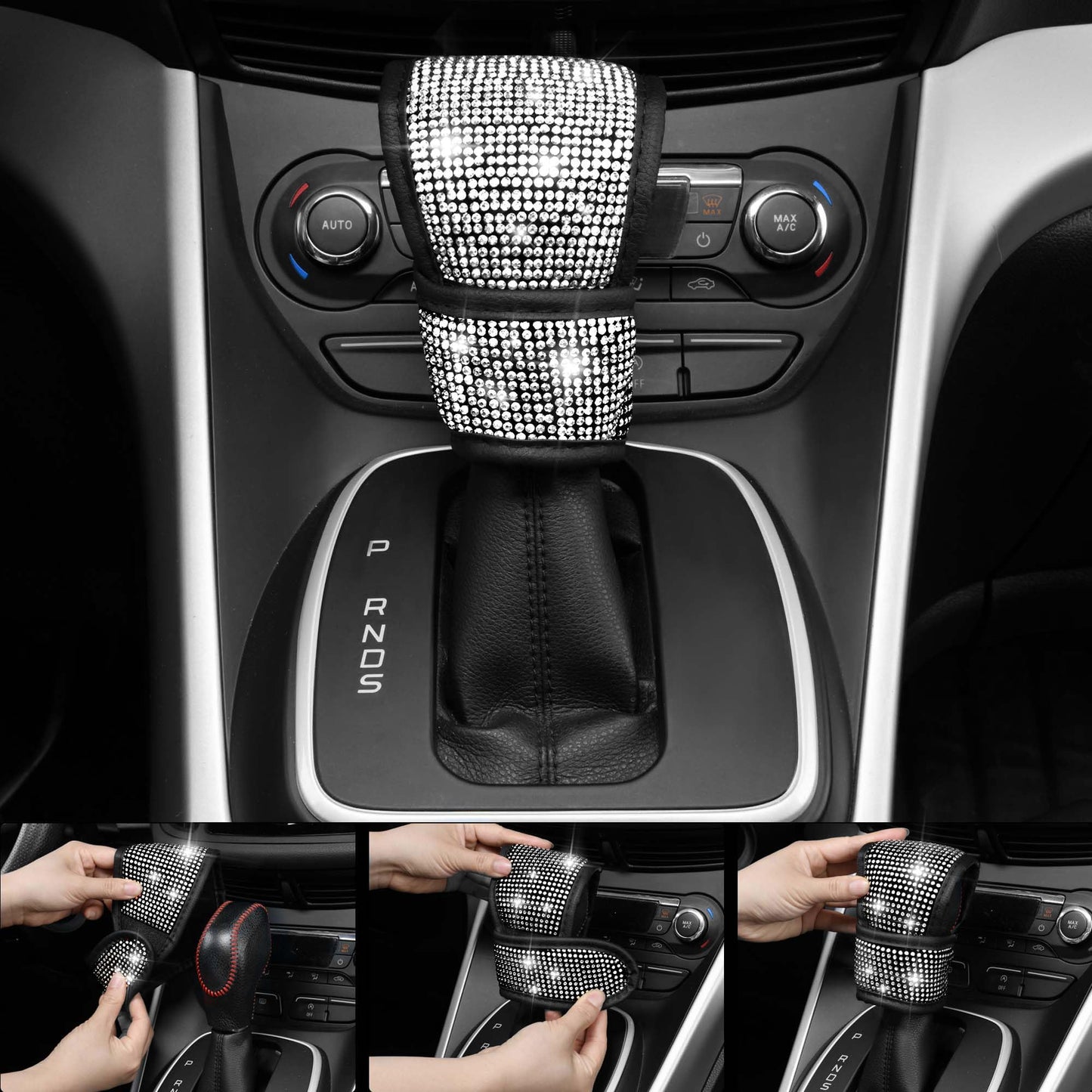 Rhinestone Car Interior Accessory Set (Steering Wheel Cover, Seat Belt Cushion & More)
