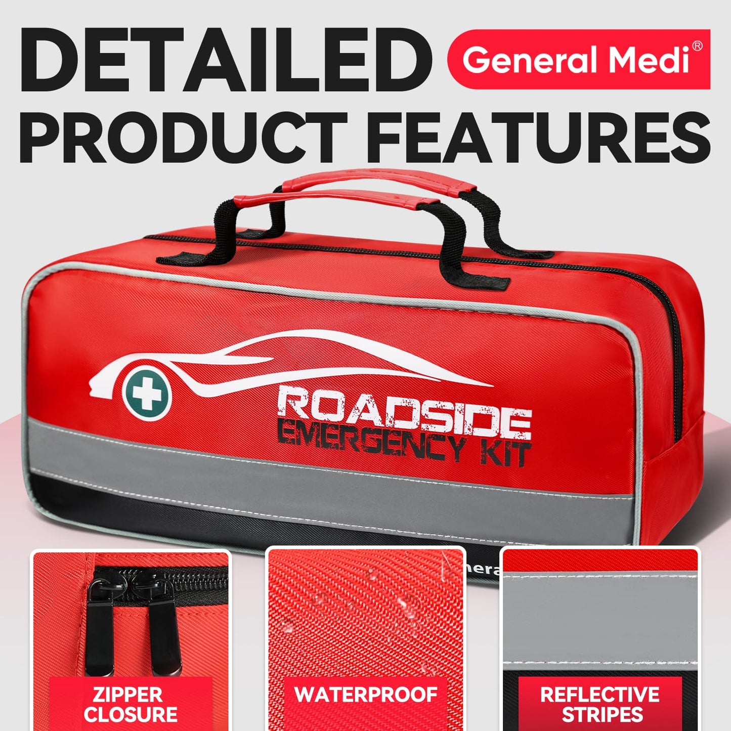 127-Piece Car Emergency Roadside Kit with First Aid, Jumper Cables & Safety Tools