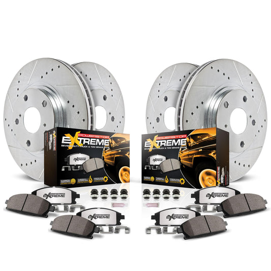 Front & Rear Truck & Tow Brake Kit with Drilled & Slotted Rotors & Carbon Fiber Ceramic Pads (2019–2024)