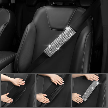 Rhinestone Car Interior Accessory Set (Steering Wheel Cover, Seat Belt Cushion & More)