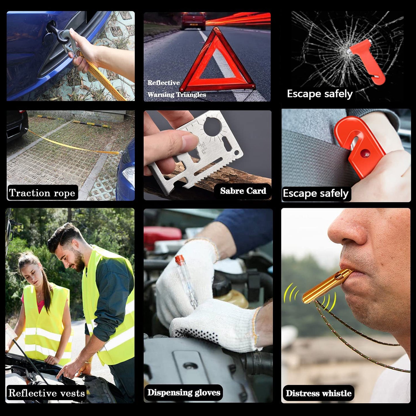 142-Piece Car Roadside Emergency Kit with Jumper Cables & Tow Strap