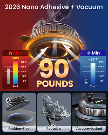 2-in-1 Magnetic Car Phone Mount with Suction Base & 360° Adjustment