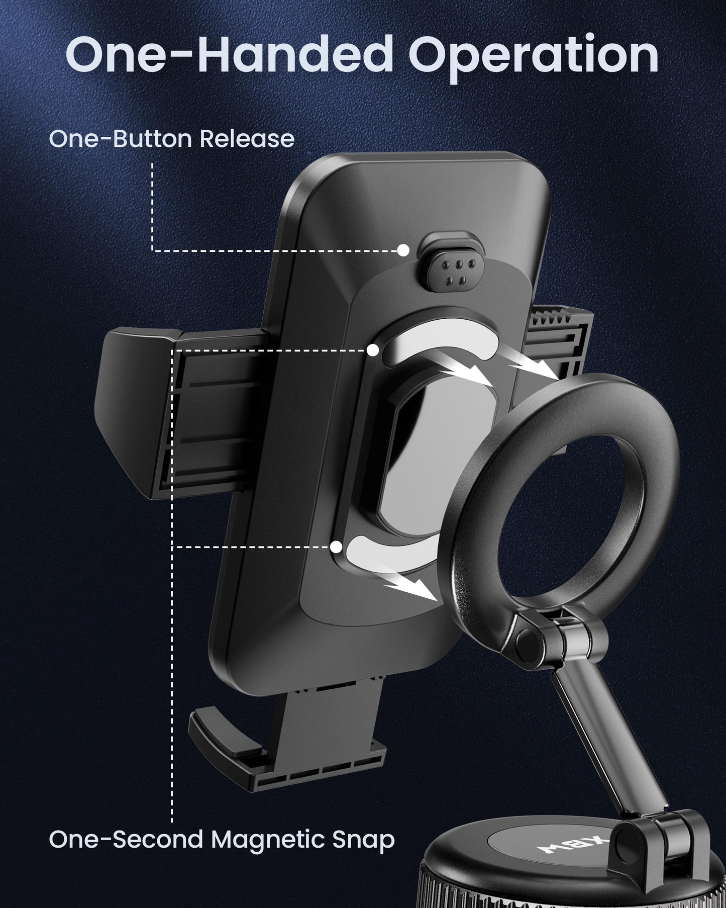 2-in-1 Magnetic Car Phone Mount with Suction Base & 360° Adjustment