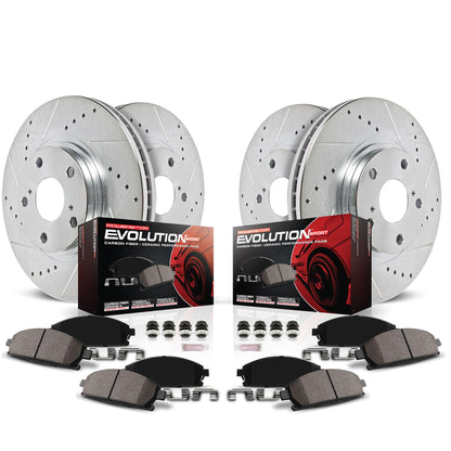 Front & Rear Brake Kit with Drilled & Slotted Rotors & Ceramic Pads for Honda Civic (2016–2021)