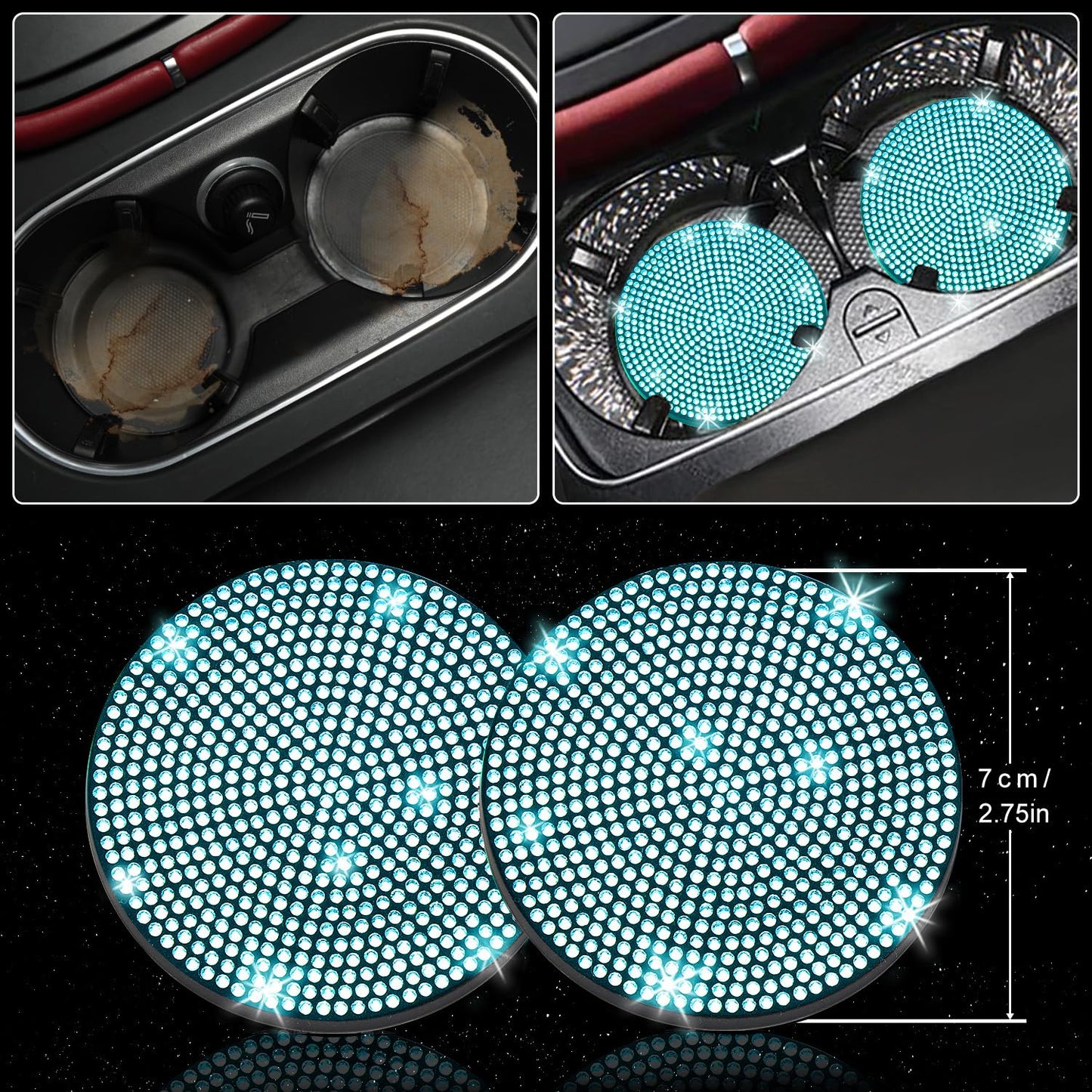30-Piece Rhinestone Car Interior Accessory Set (Steering Wheel Cover & More)