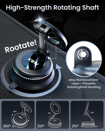 2-in-1 Magnetic Car Phone Mount with Suction Base & 360° Adjustment
