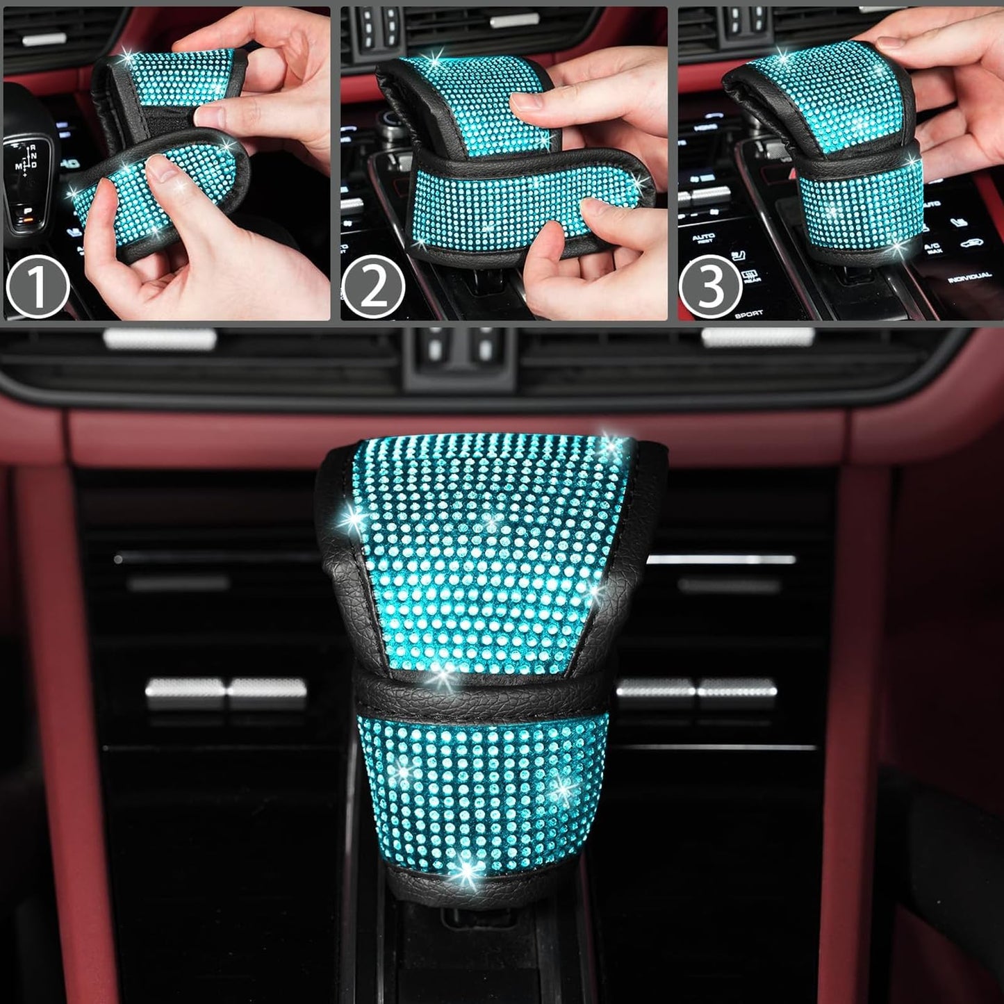 30-Piece Rhinestone Car Interior Accessory Set (Steering Wheel Cover & More)
