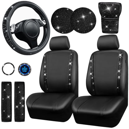 Rhinestone Car Interior Accessory Set (Steering Wheel Cover, Seat Belt Cushion & More)