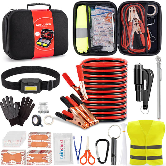 Portable Car Roadside Emergency Kit with Essential Safety Tools