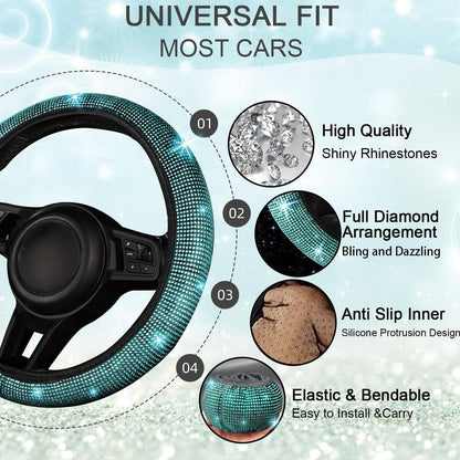30-Piece Rhinestone Car Interior Accessory Set (Steering Wheel Cover & More)
