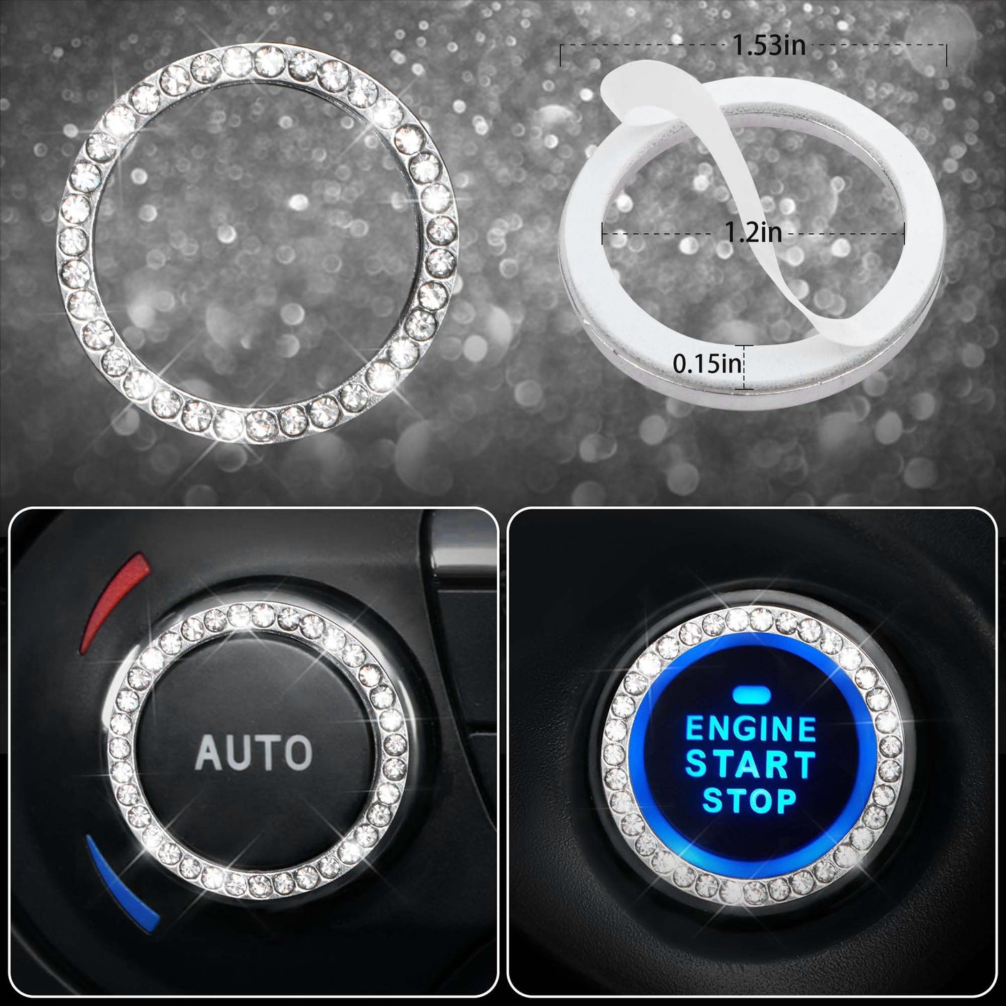 Rhinestone Car Interior Accessory Set (Steering Wheel Cover, Seat Belt Cushion & More)