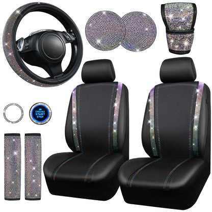 Rhinestone Car Interior Accessory Set (Steering Wheel Cover, Seat Belt Cushion & More)