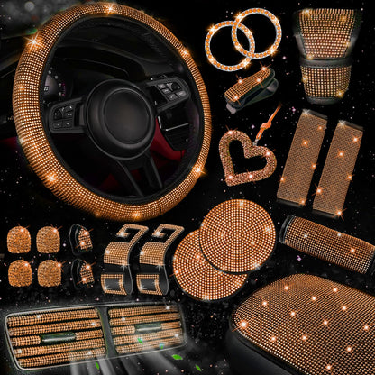 30-Piece Rhinestone Car Interior Accessory Set (Steering Wheel Cover & More)