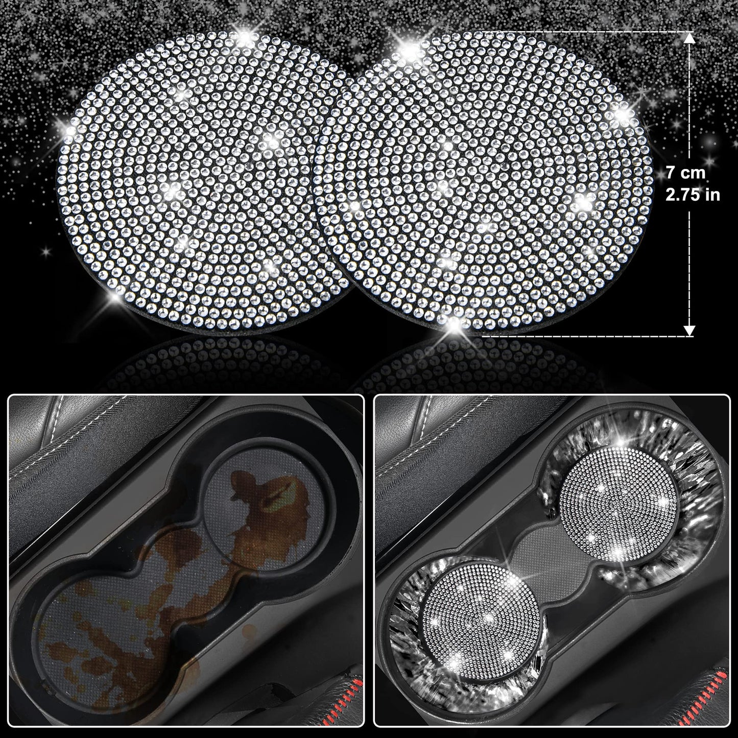 Rhinestone Car Interior Accessory Set (Steering Wheel Cover, Seat Belt Cushion & More)