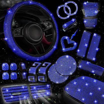 30-Piece Rhinestone Car Interior Accessory Set (Steering Wheel Cover & More)