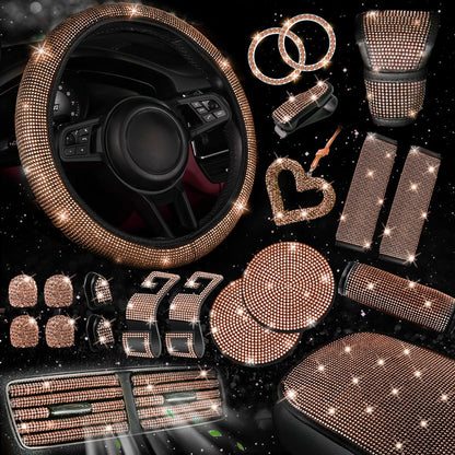 30-Piece Rhinestone Car Interior Accessory Set (Steering Wheel Cover & More)