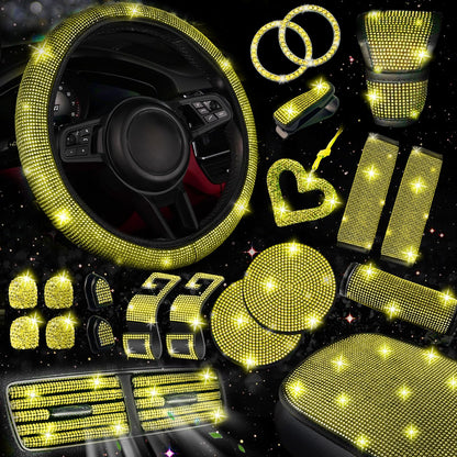 30-Piece Rhinestone Car Interior Accessory Set (Steering Wheel Cover & More)